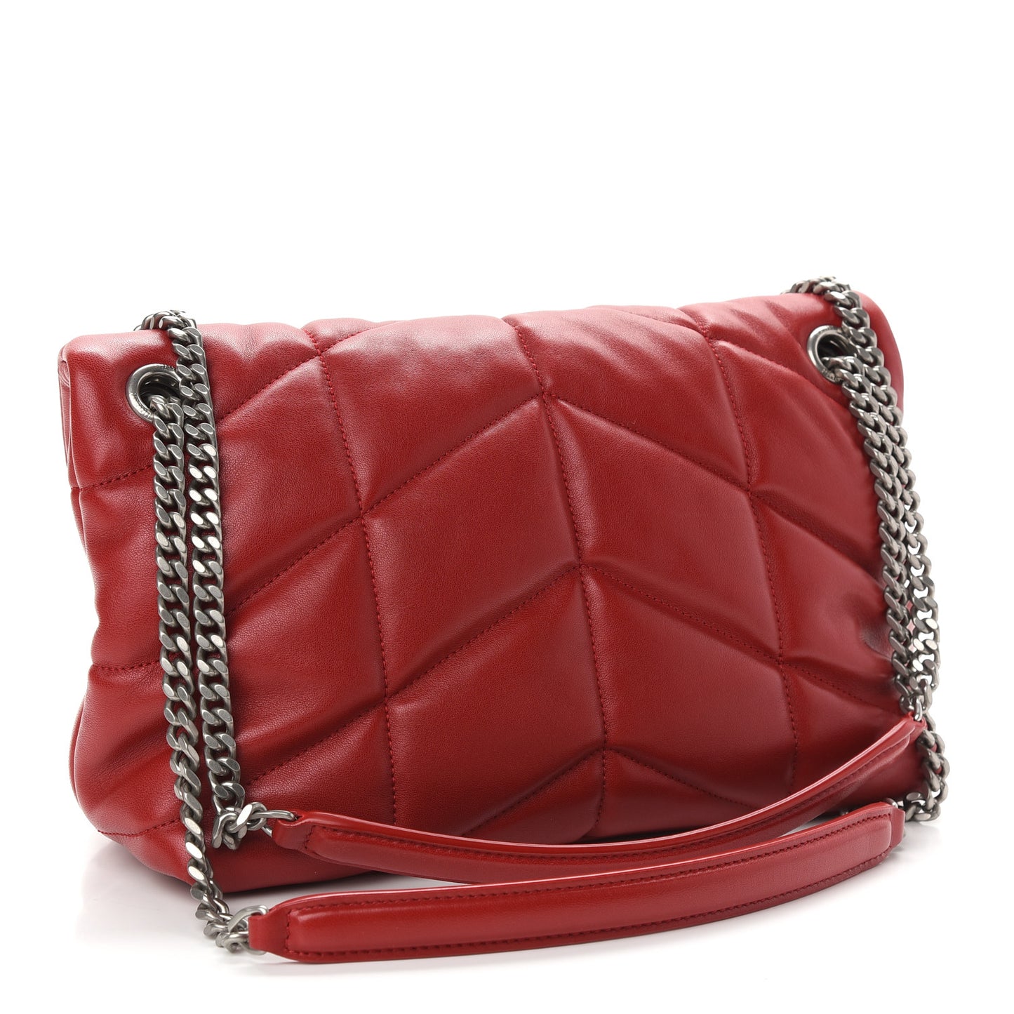 Lambskin Quilted Small Loulou Puffer Monogram Chain Satchel Red