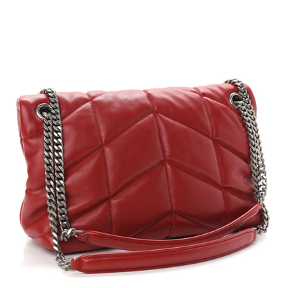Saint Laurent Lambskin Quilted Small Loulou Puffer Monogram Chain Satchel Red 2 of 8
