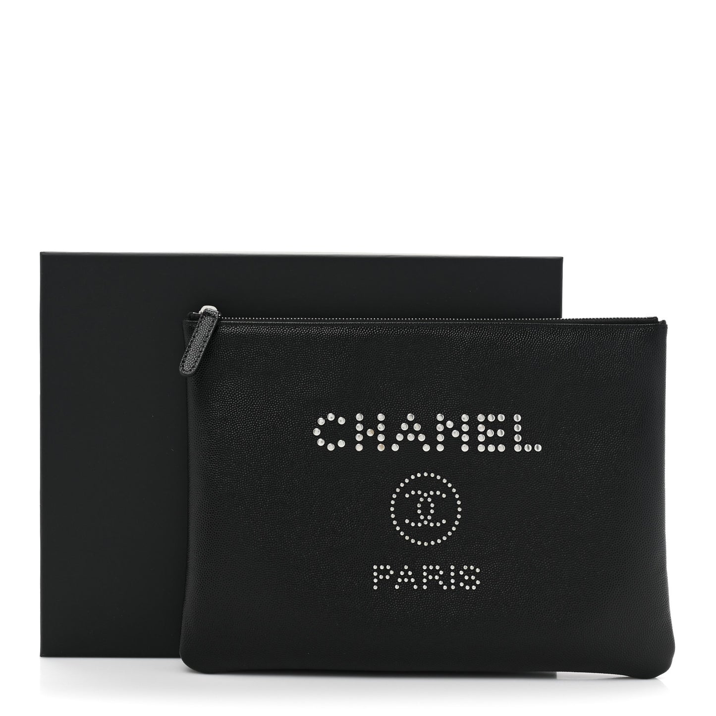 Caviar Studded Medium Deauville Pouch Black