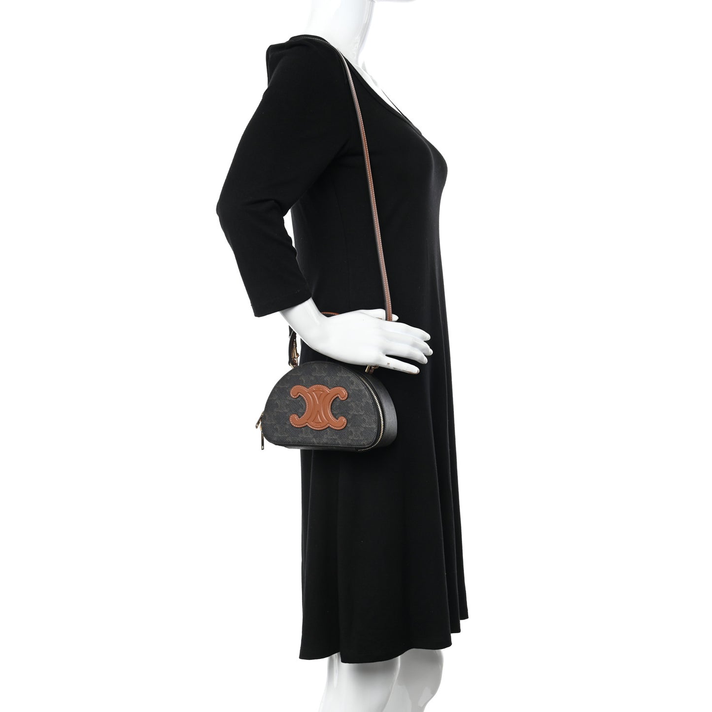 Calfskin Triomphe Canvas Half Moon Case Tan