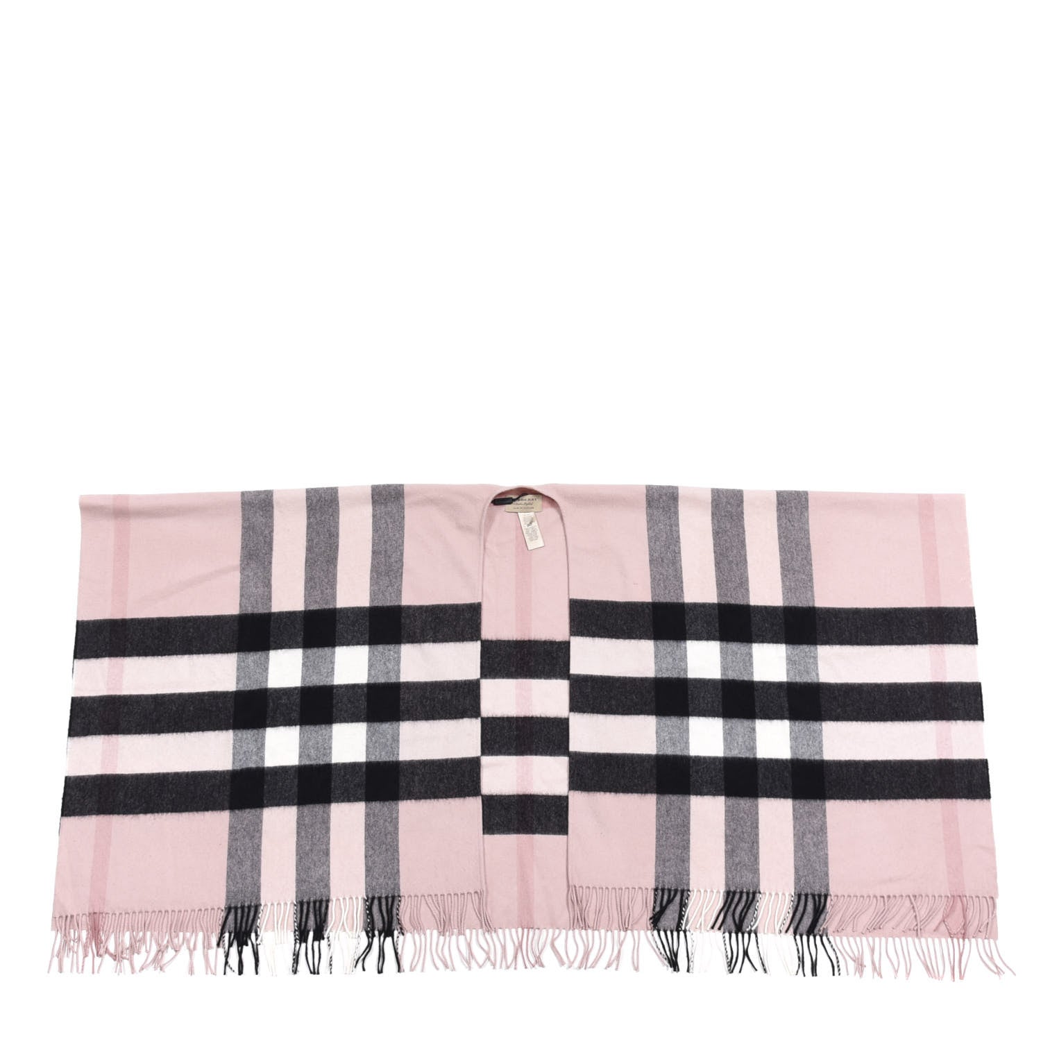 Burberry Merino Wool Cashmere Check Collette Cape Scarf Ash Rose 1 of 3