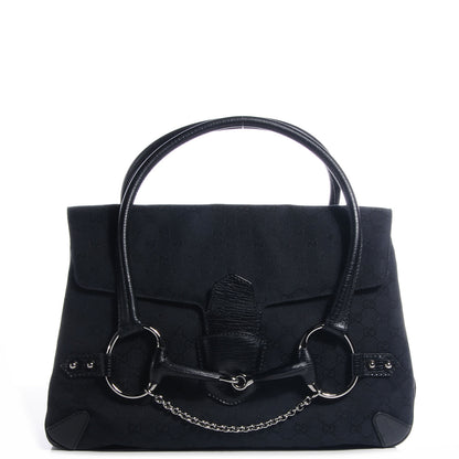 Gucci Monogram Large Horsebit Chain Flap Bag Black 1 of 7