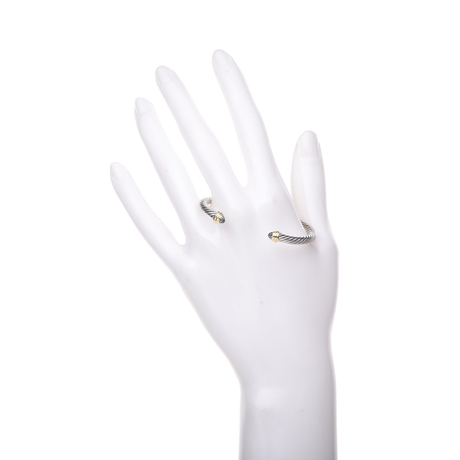 David Yurman Sterling Silver 14K Yellow Gold Aquamarine 4mm Kids Cable Bracelet 2 of 5