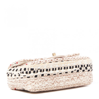 Chanel Cotton Raffia Lambskin Woven Mini Rectangular Flap Beige Red Black 3 of 9