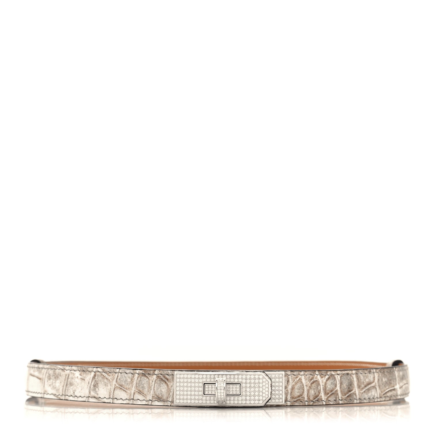 Hermes 18K White Gold Diamond Niloticus Crocodile Himalaya Kelly Belt 1 of 5