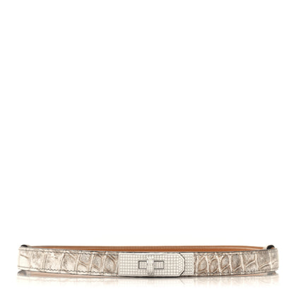 Hermes 18K White Gold Diamond Niloticus Crocodile Himalaya Kelly Belt 1 of 5