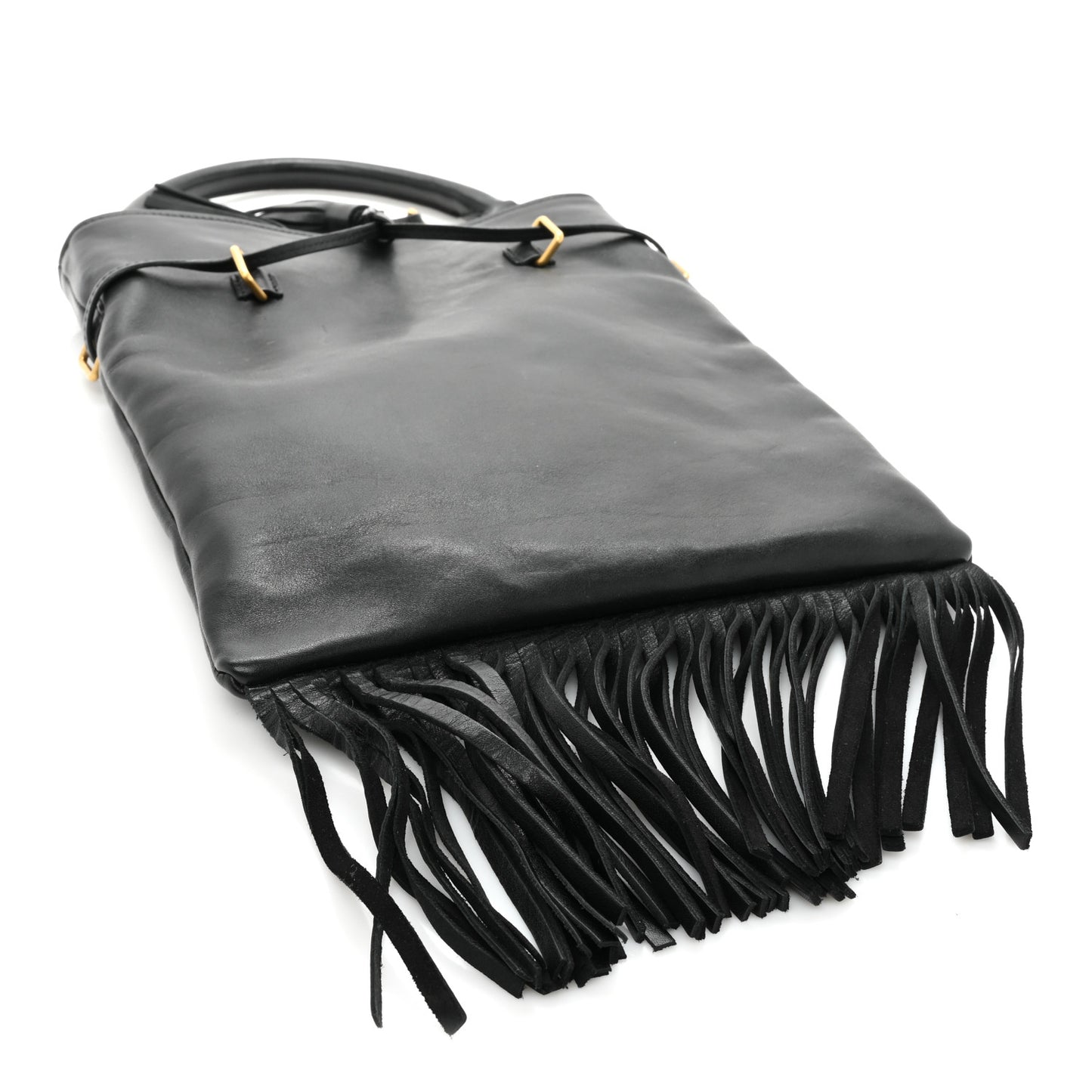 Calfskin Fringe Small Monogram Bucket Bag Black