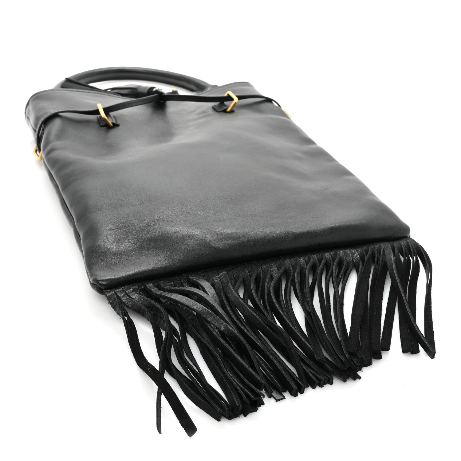 Saint Laurent Calfskin Fringe Small Monogram Bucket Bag Black 4 of 11