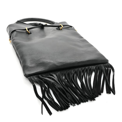 Saint Laurent Calfskin Fringe Small Monogram Bucket Bag Black 4 of 11