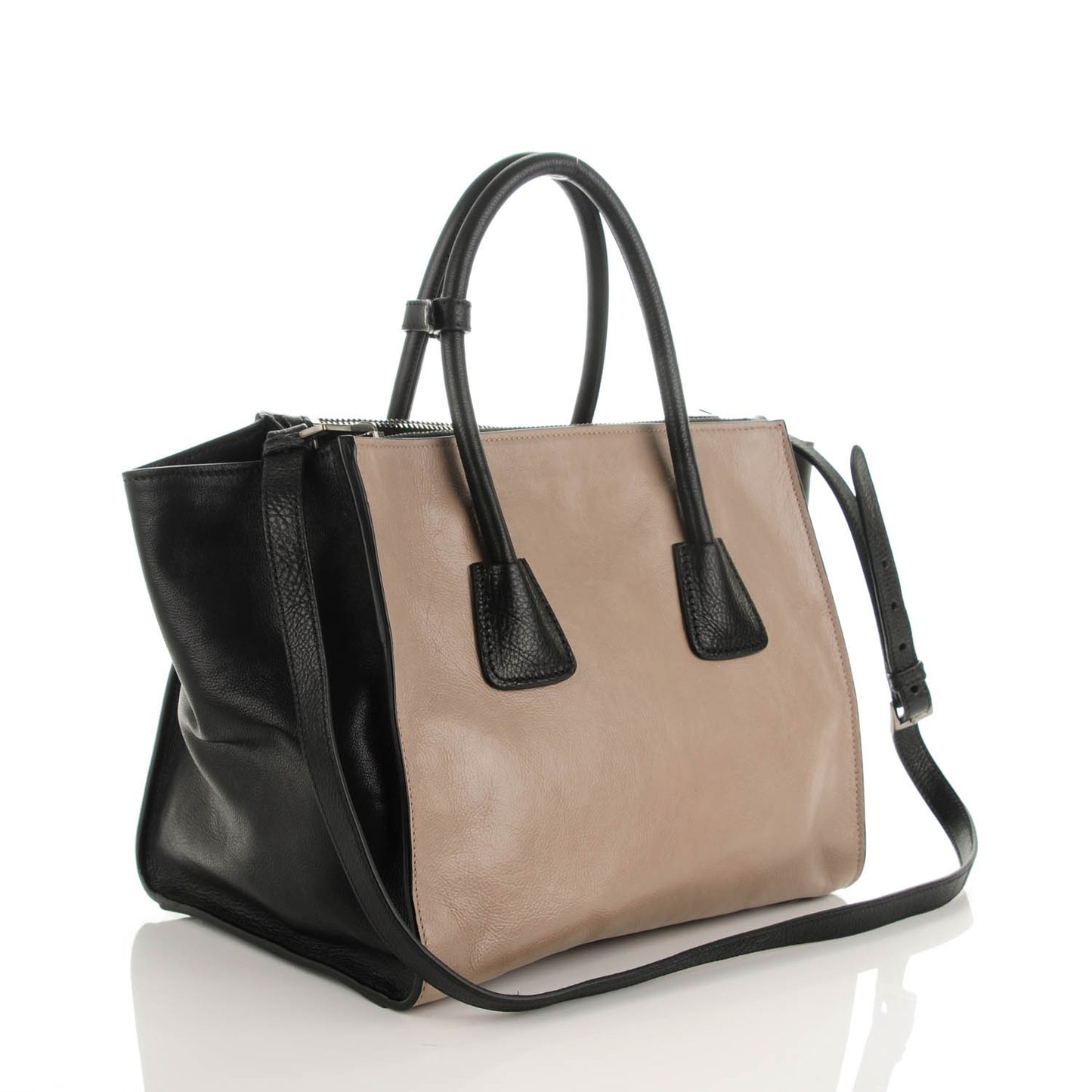 Glace Calf Bi-Color Twin Pocket Tote Pomice Black