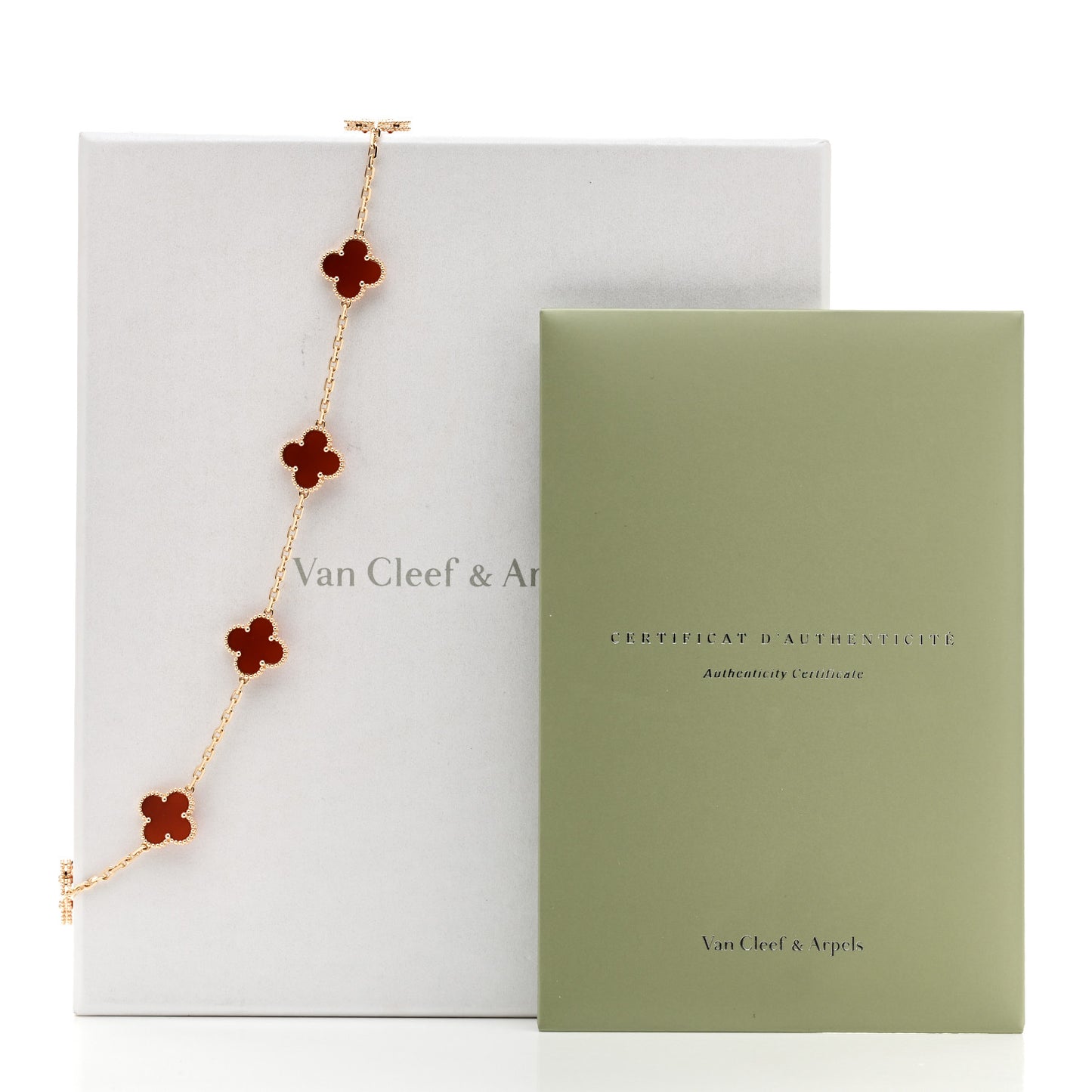 18K Yellow Gold Carnelian 10 Motifs Vintage Alhambra Necklace