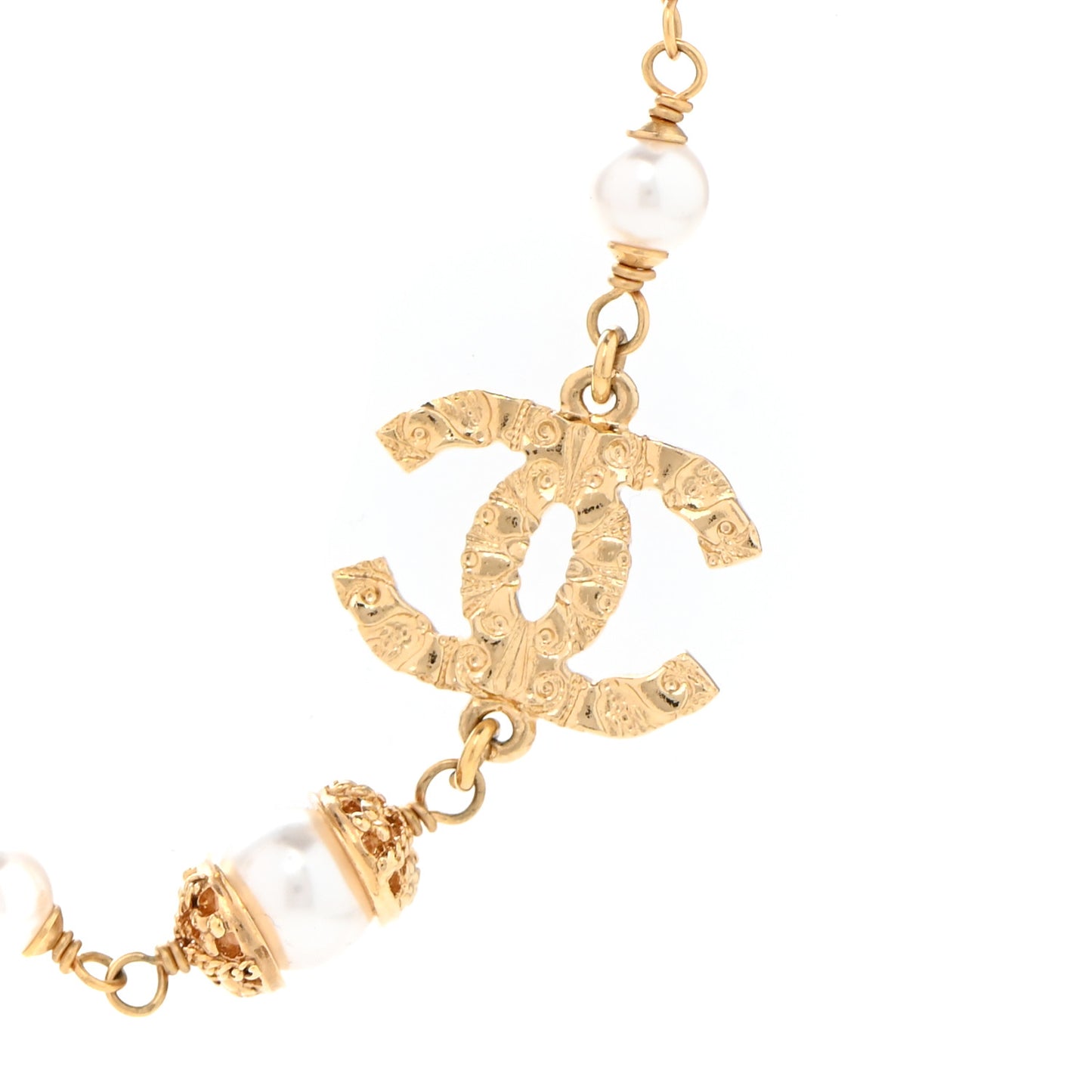 Pearl Crystal Textured CC Short Necklace Gold
