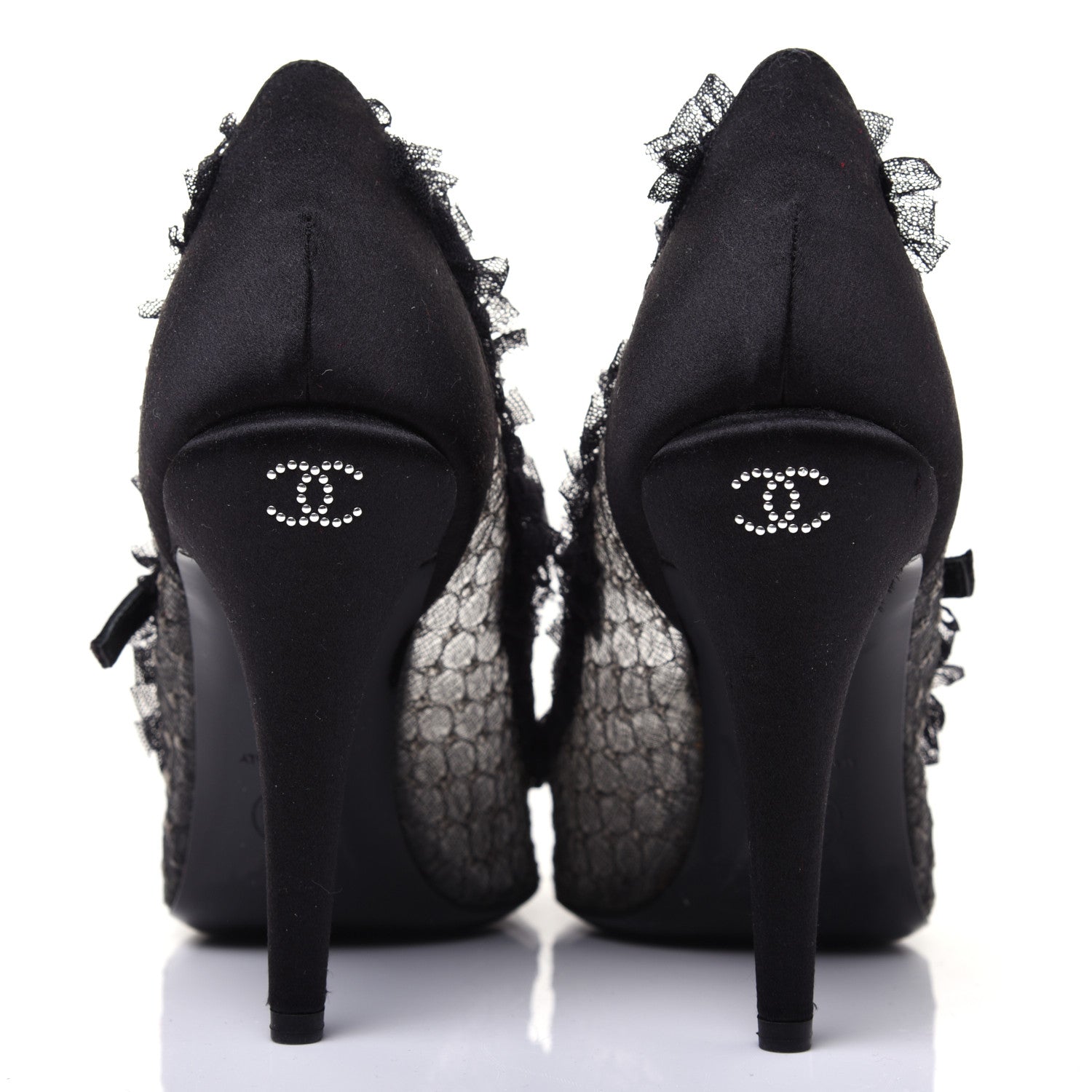 Chanel Mesh Satin CC Mary Jane Pumps 38 Black 9 of 13