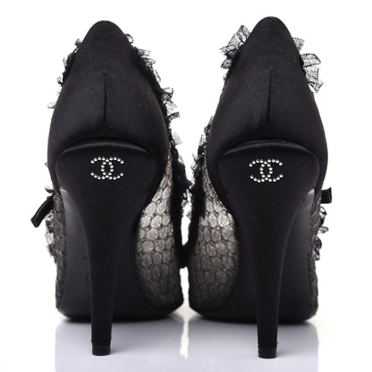 Chanel Mesh Satin CC Mary Jane Pumps 38 Black 9 of 13