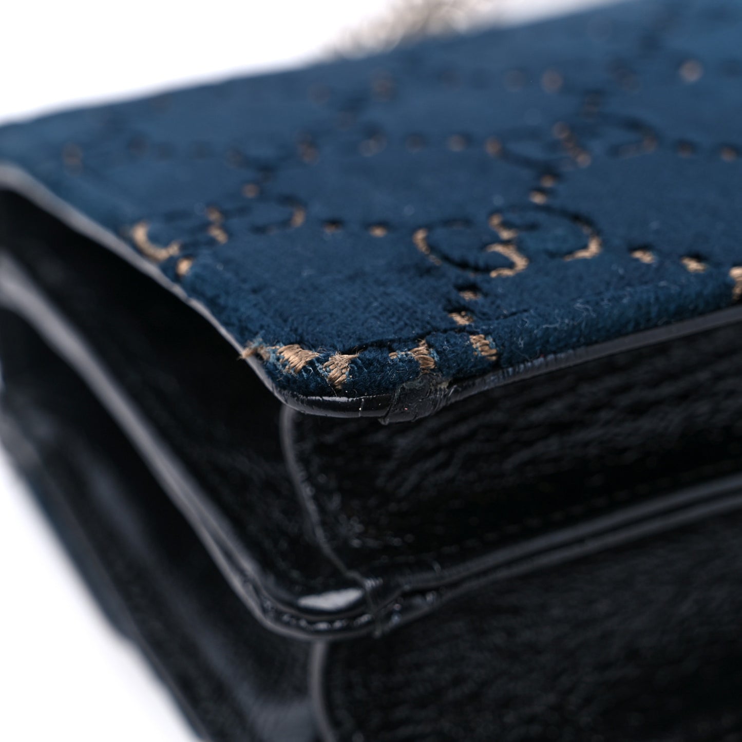 Velvet Skipper GG Monogram Small Dionysus Shoulder Bag Blue Beige Black