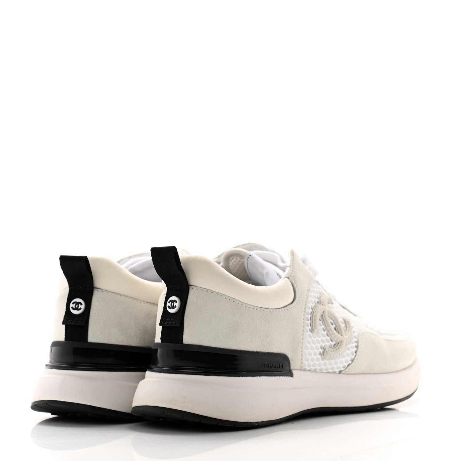 Chanel Calfskin Mesh Lycra Suede Womens Logo Sneakers 38 White 4 of 8