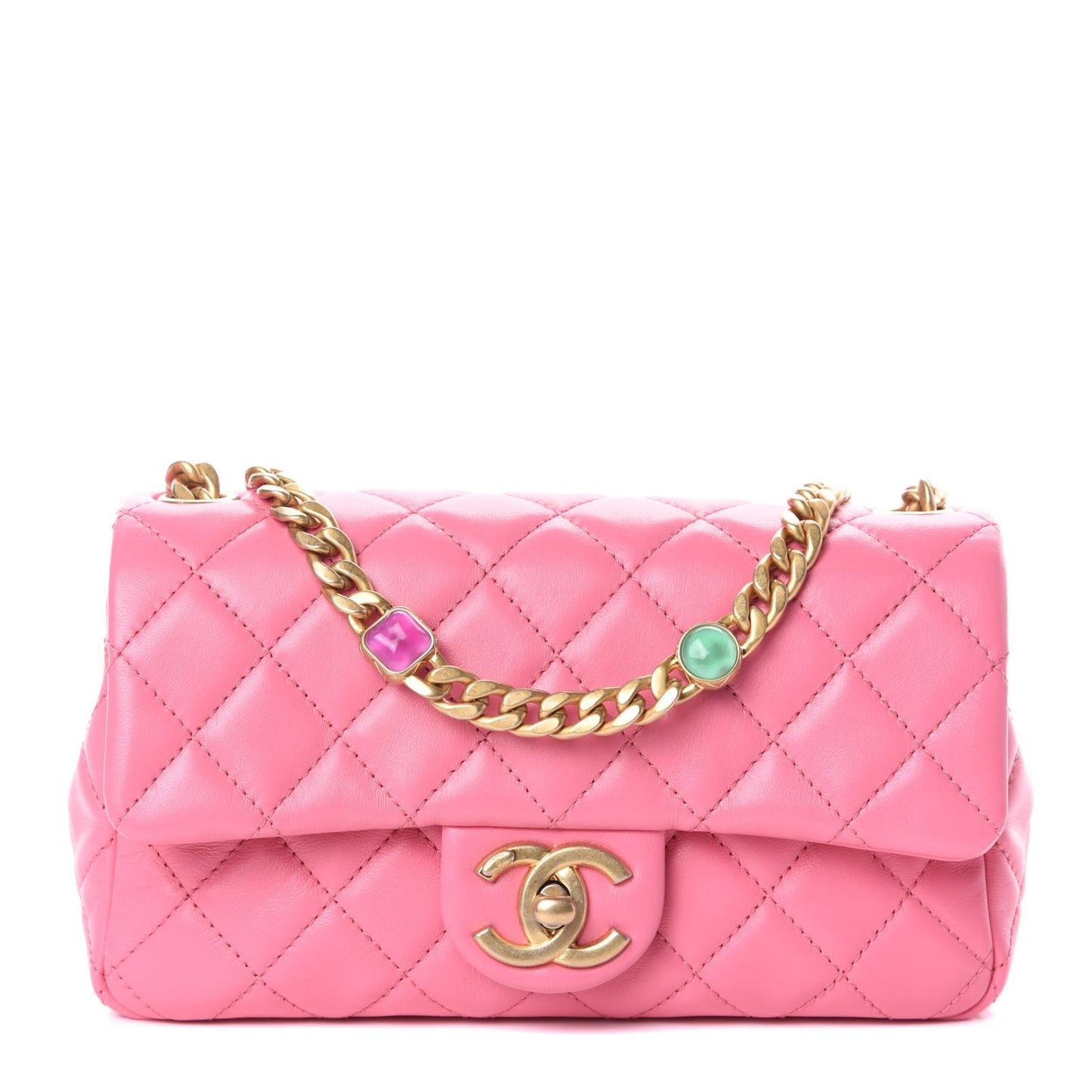 Lambskin Resin Quilted Mini Rectangular Pearl Samba Flap Pink