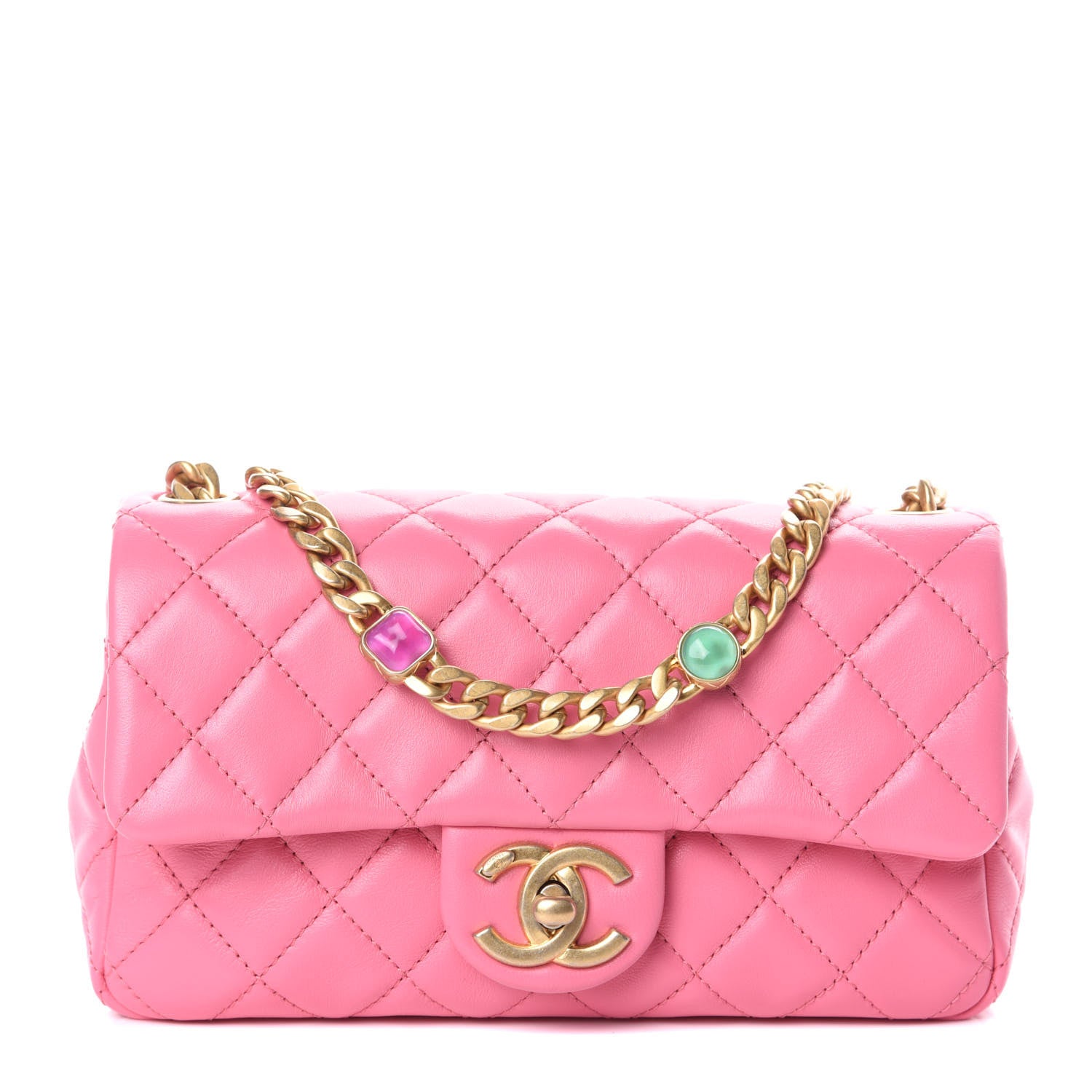 Chanel Lambskin Resin Quilted Mini Rectangular Pearl Samba Flap Pink 1 of 10