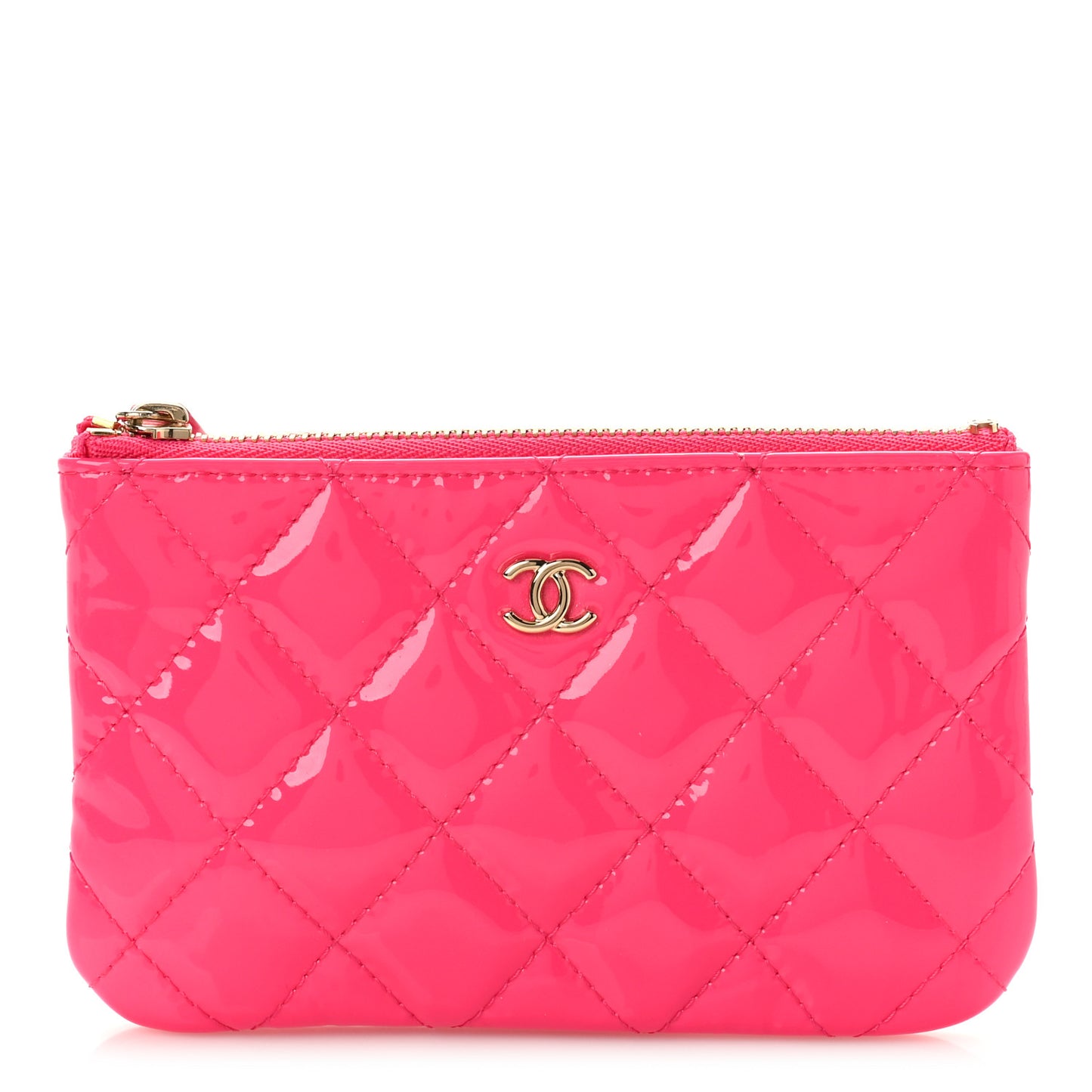 Patent Quilted Small Cosmetic Case Pink