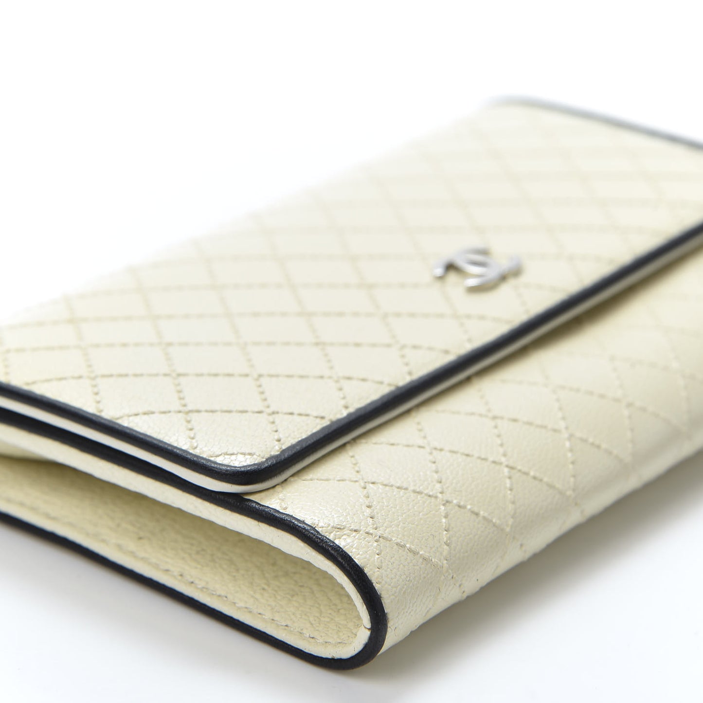 Calfskin Diamond Stitched Long Flap Wallet Ivory