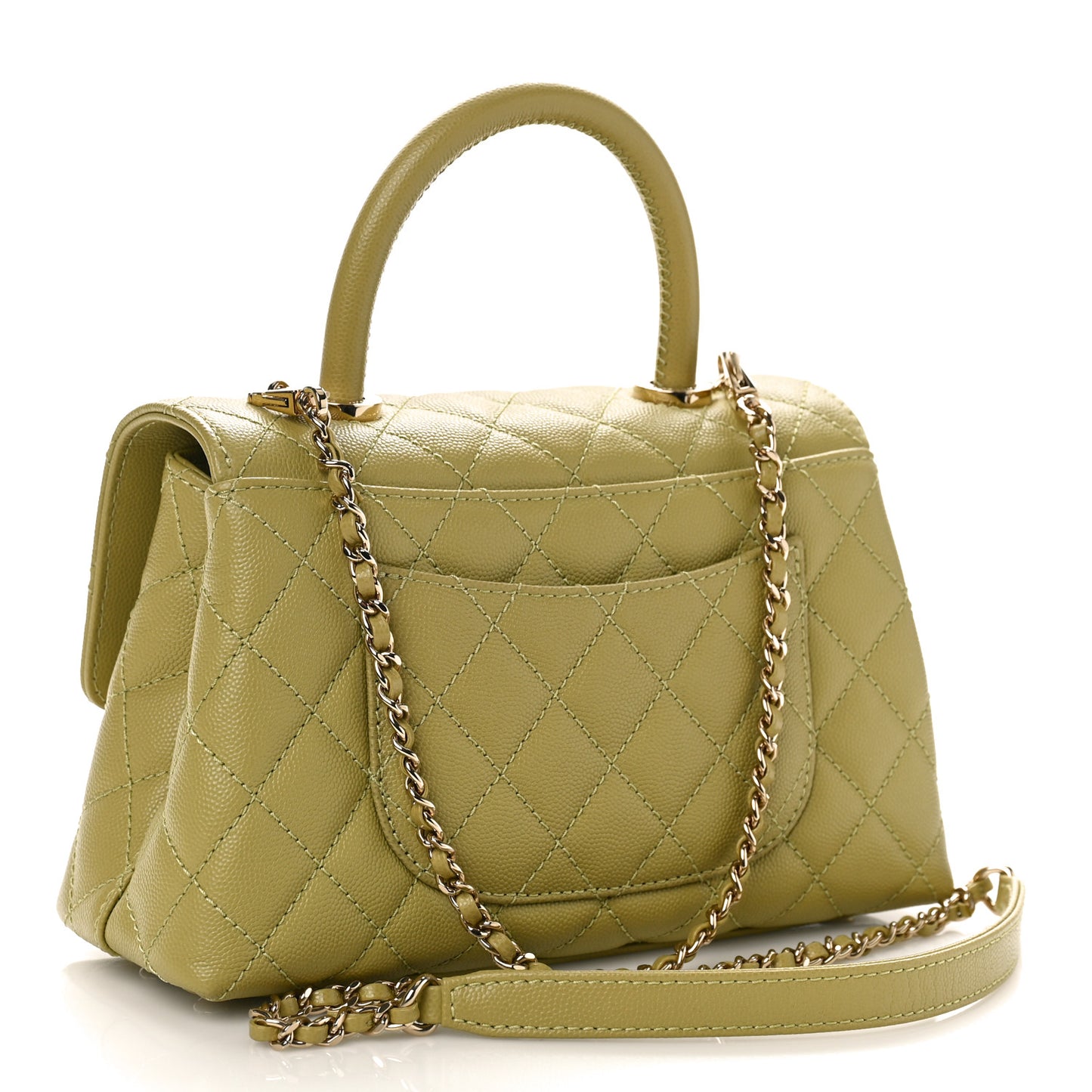 Caviar Lizard Embossed Quilted Mini Coco Handle Flap Green