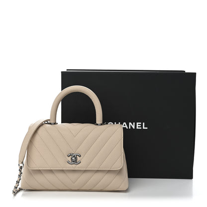 Chanel Caviar Chevron Quilted Mini Coco Handle Flap Beige 12 of 12