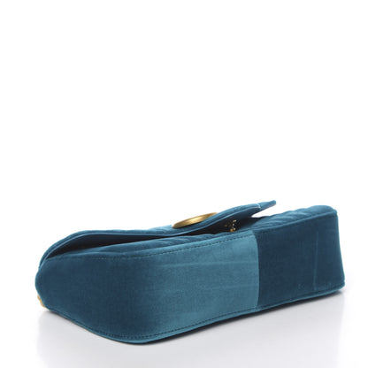 Gucci Velvet Matelasse Small GG Marmont Shoulder Bag Pavone Cyan 2 of 10