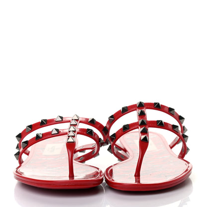 Valentino Garavani PVC Jelly Rockstud Le Rouge Caged Flat Thong Sandals 38 Lipstick 2 of 4