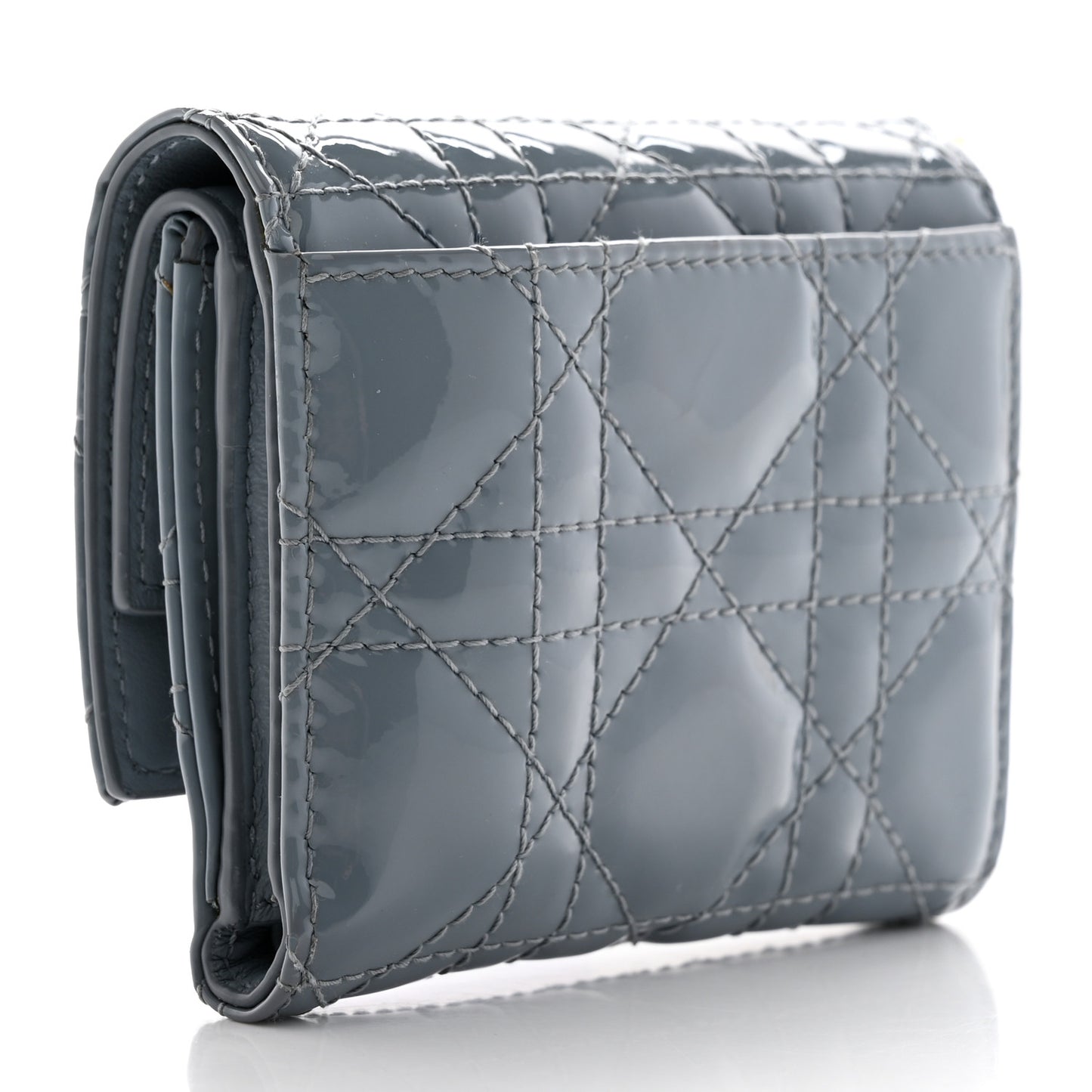 Patent Cannage Lady Dior Lotus Wallet Light Blue