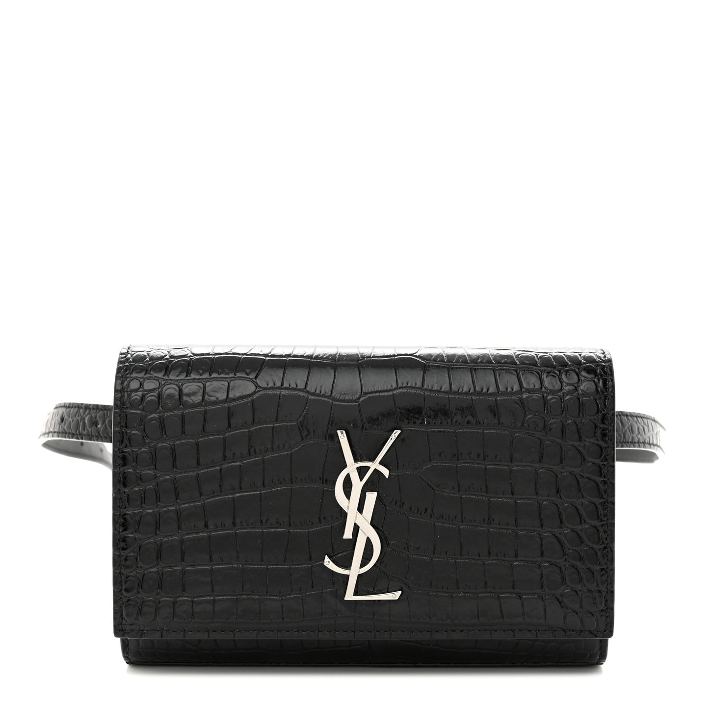 Calfskin Crocodile Embossed Monogram Kate Belt Bag Black