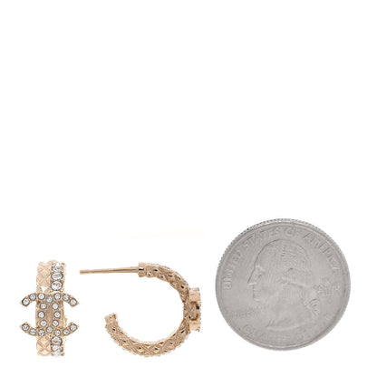 Chanel Metal Crystal Quilted CC Hoop Earrings Gold 2 of 5