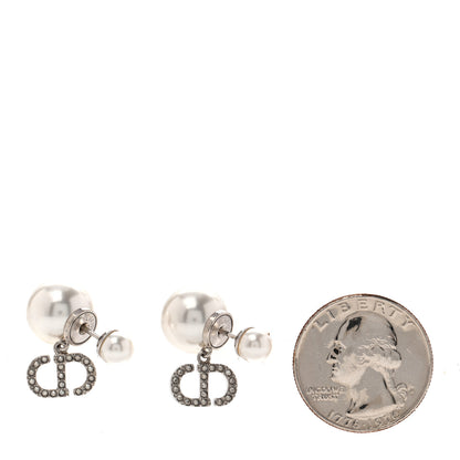 Christian Dior Pearl Crystal Tribal CD Drop Earrings Silver 2 of 6