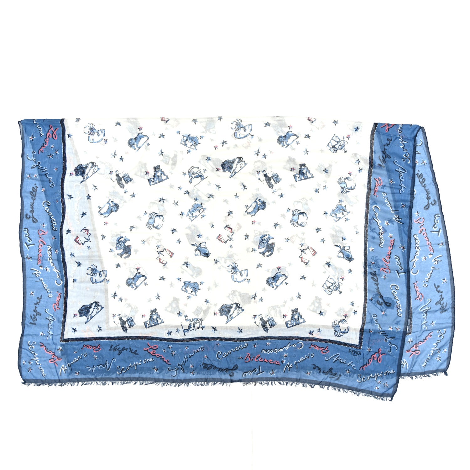 Fendi Silk Wool Astrology Scarf Blue Multicolor 2 of 4