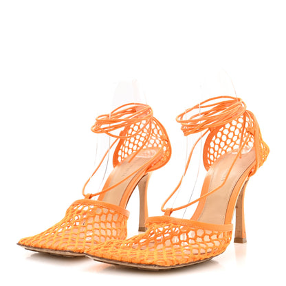 Bottega Veneta Mesh Nappa Stretch Ankle Tie 90mm Sandals 39.5 Tangerine 4 of 9