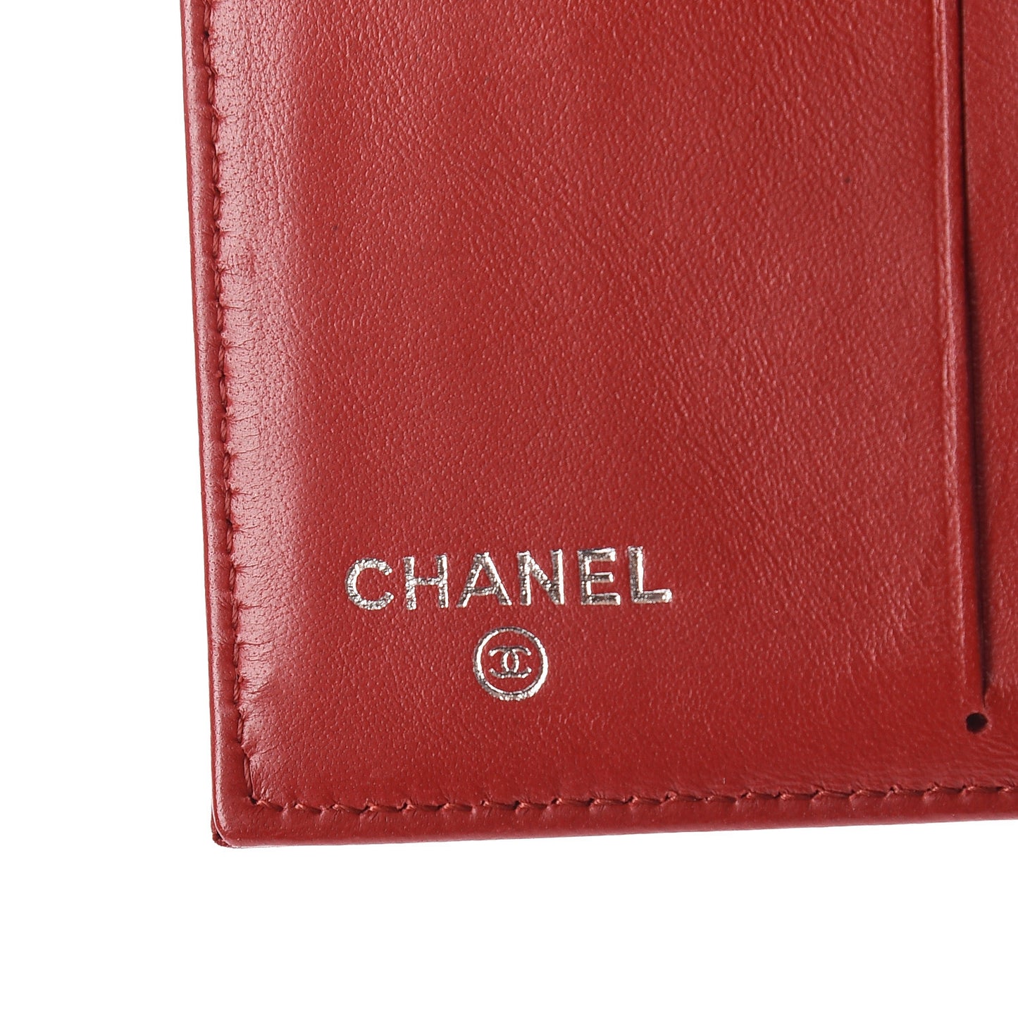 Lambskin Camellia Embossed French Wallet Dark Red