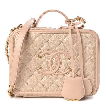 Chanel Caviar Quilted Medium CC Filigree Vanity Case Beige 1 of 11