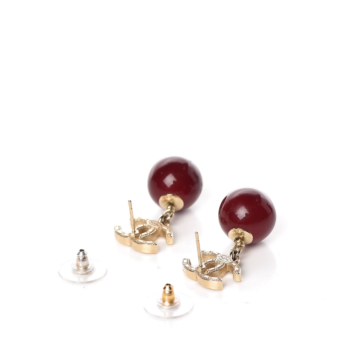 CC Bead Drop Earrings Gold Red