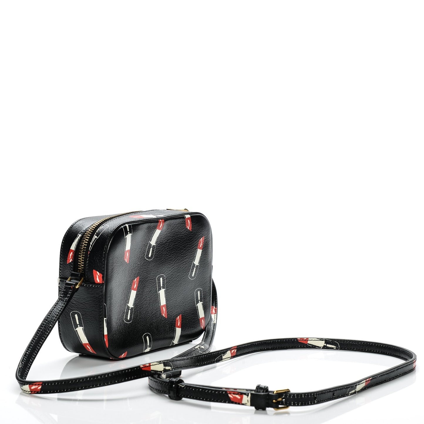 Calfskin Lipstick Print Small Monogram Camera Bag Black