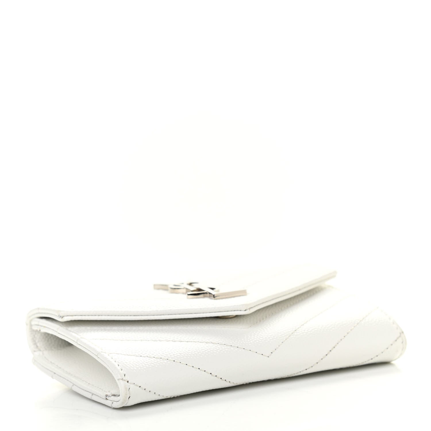 Saint Laurent Grain De Poudre Matelasse Chevron Small Monogram Envelope Wallet Crema Soft 4 of 11