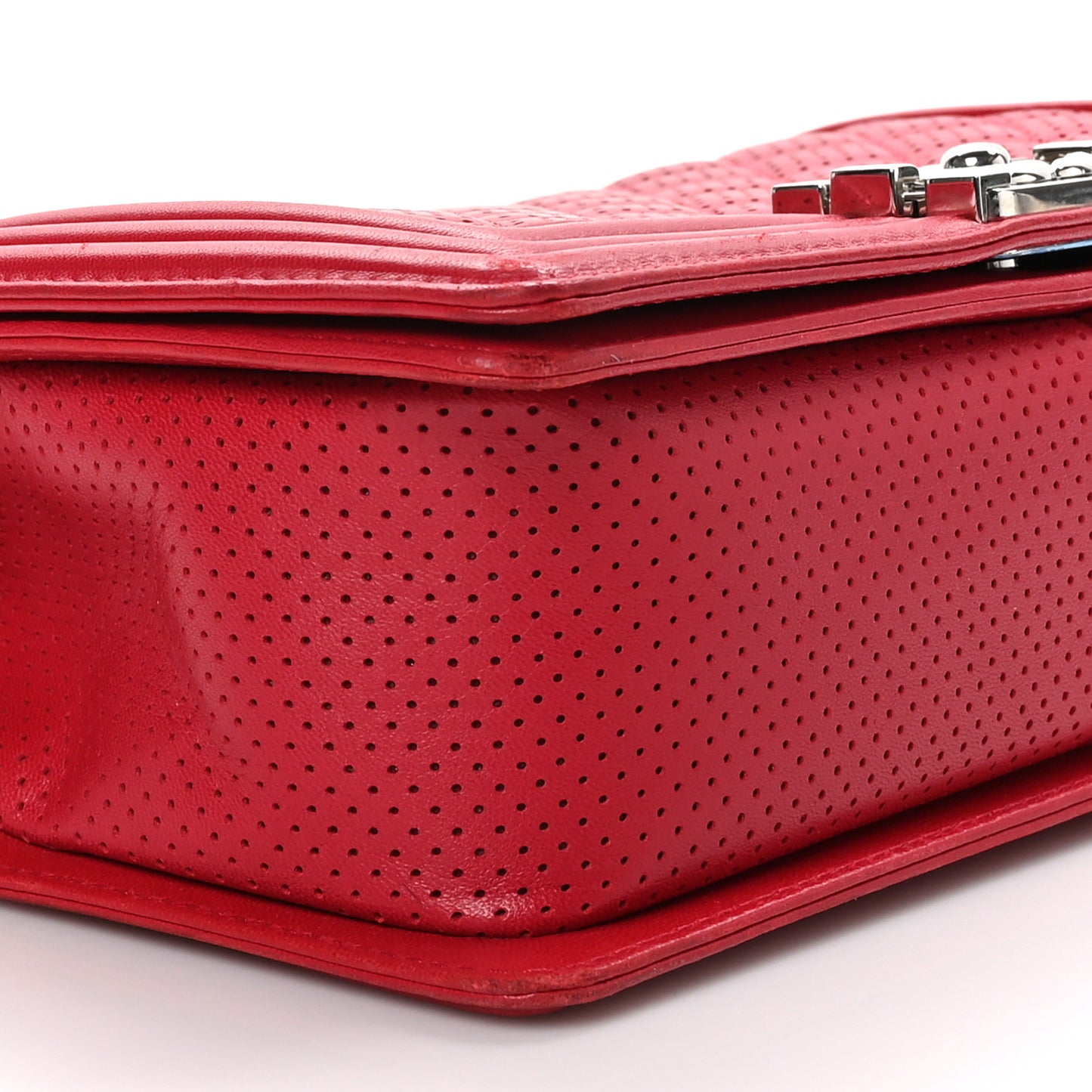 Perforated Lambskin Quilted Medium Boy Flap Red