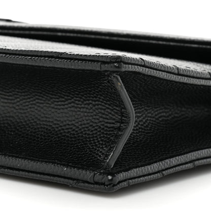 Saint Laurent Grain De Poudre Matelasse Chevron Monogram Monochrome Envelope Chain Wallet Black 9 of 16