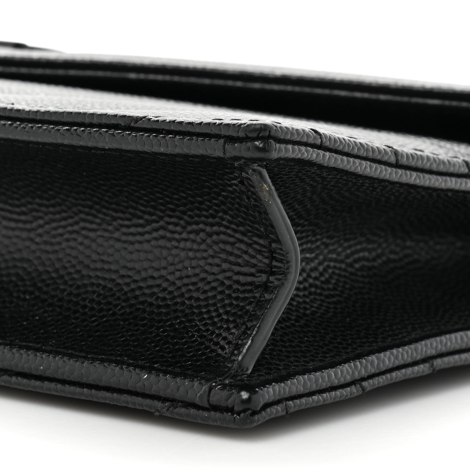 Saint Laurent Grain De Poudre Matelasse Chevron Monogram Monochrome Envelope Chain Wallet Black 9 of 16