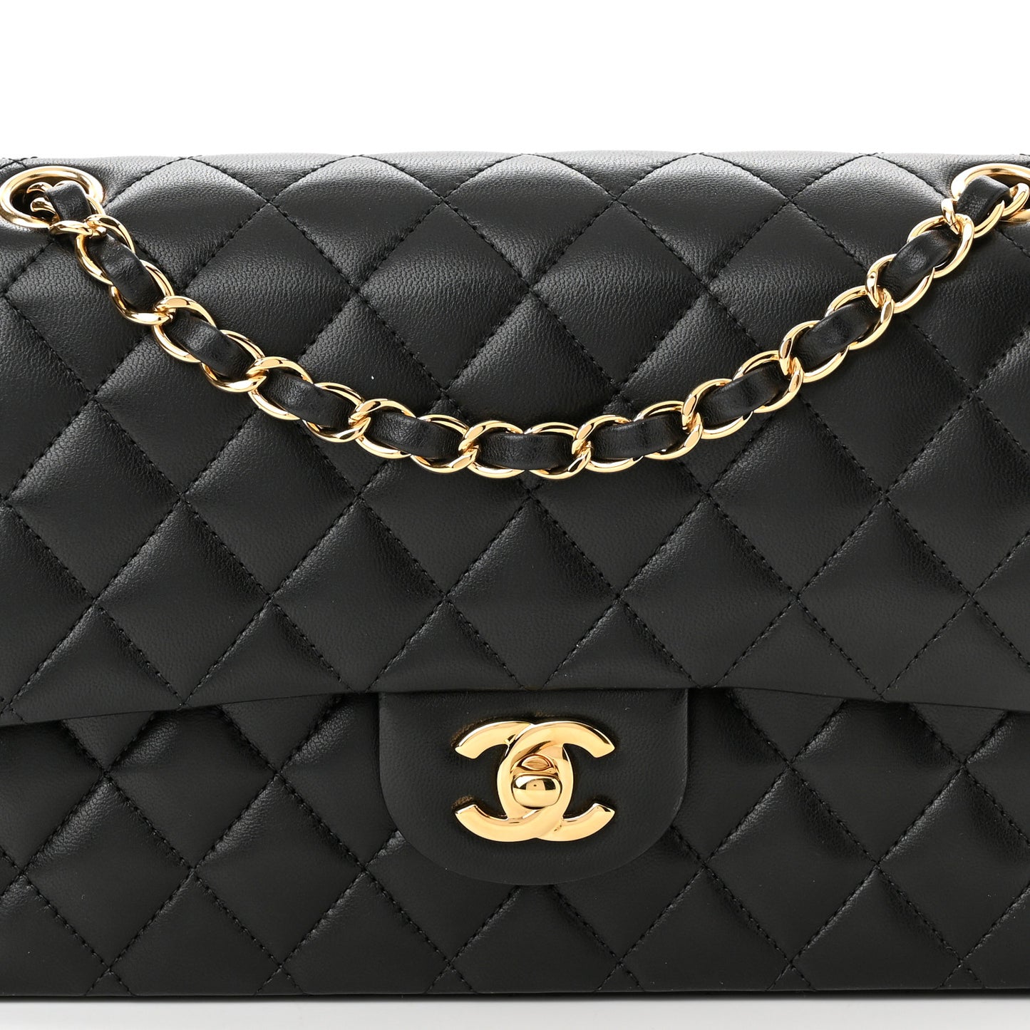 Lambskin Quilted Medium Double Flap Black