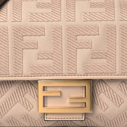 Fendi Canvas Vitello King Bi-Color Strap FF Embroidered Baguette Poudre 9 of 11