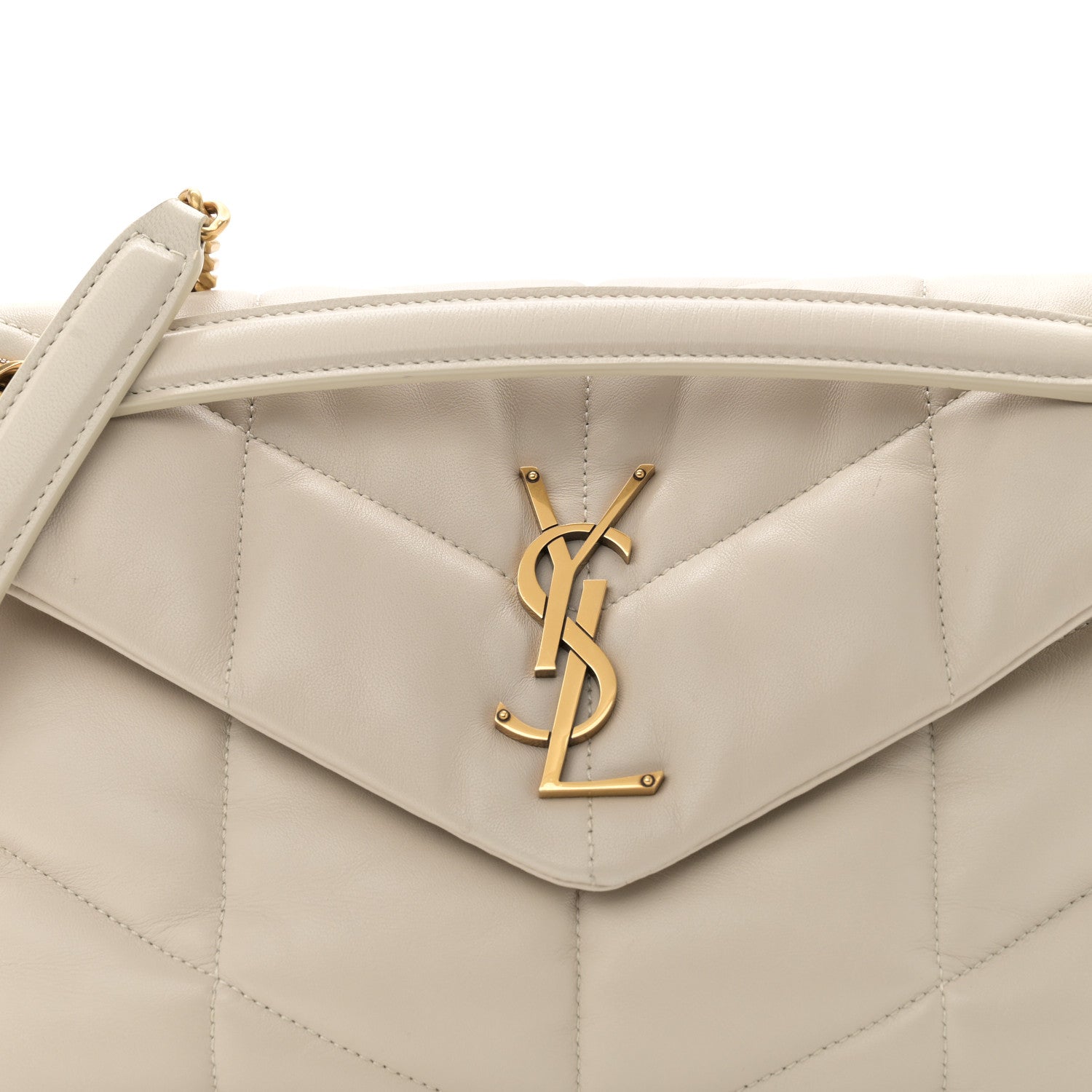 Saint Laurent Lambskin Quilted Small Loulou Puffer Monogram Chain Satchel Blanc Vintage 9 of 11