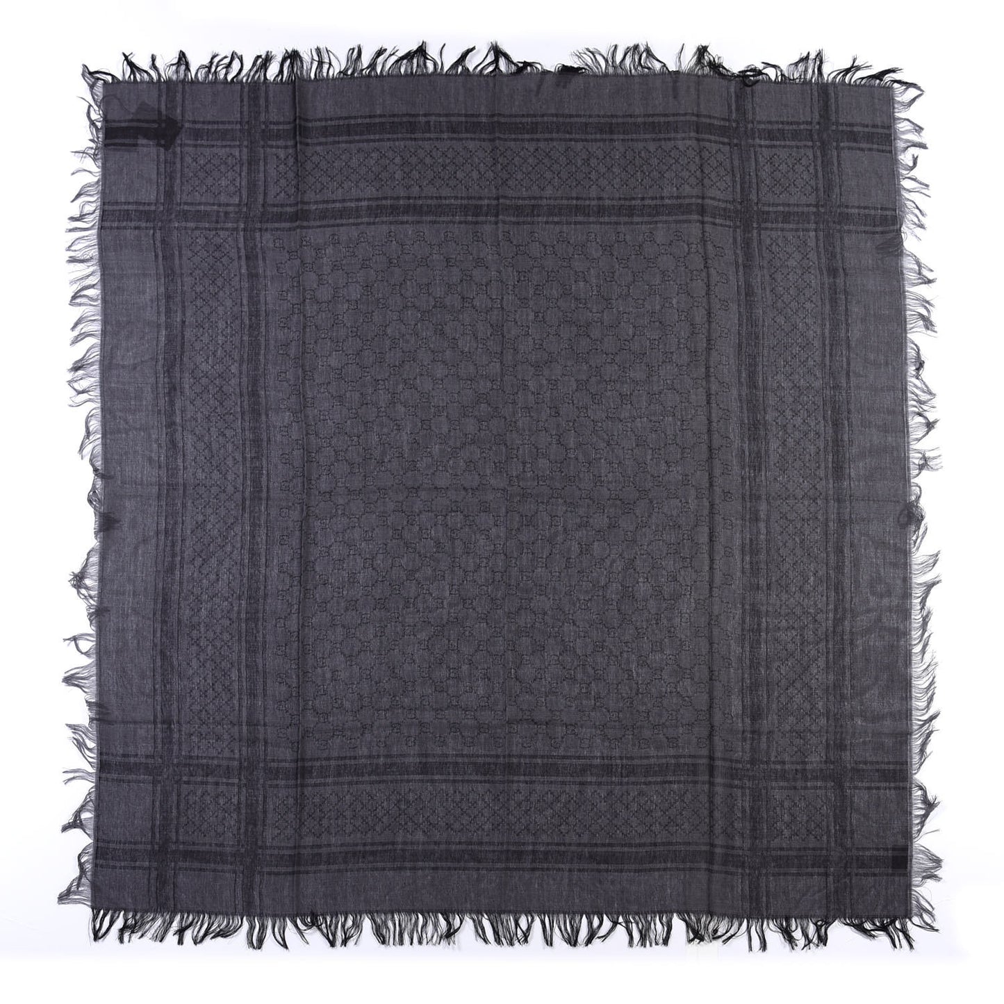 Wool Silk GG Monogram Diamante Plaid Surviee Shawl Graphite Black