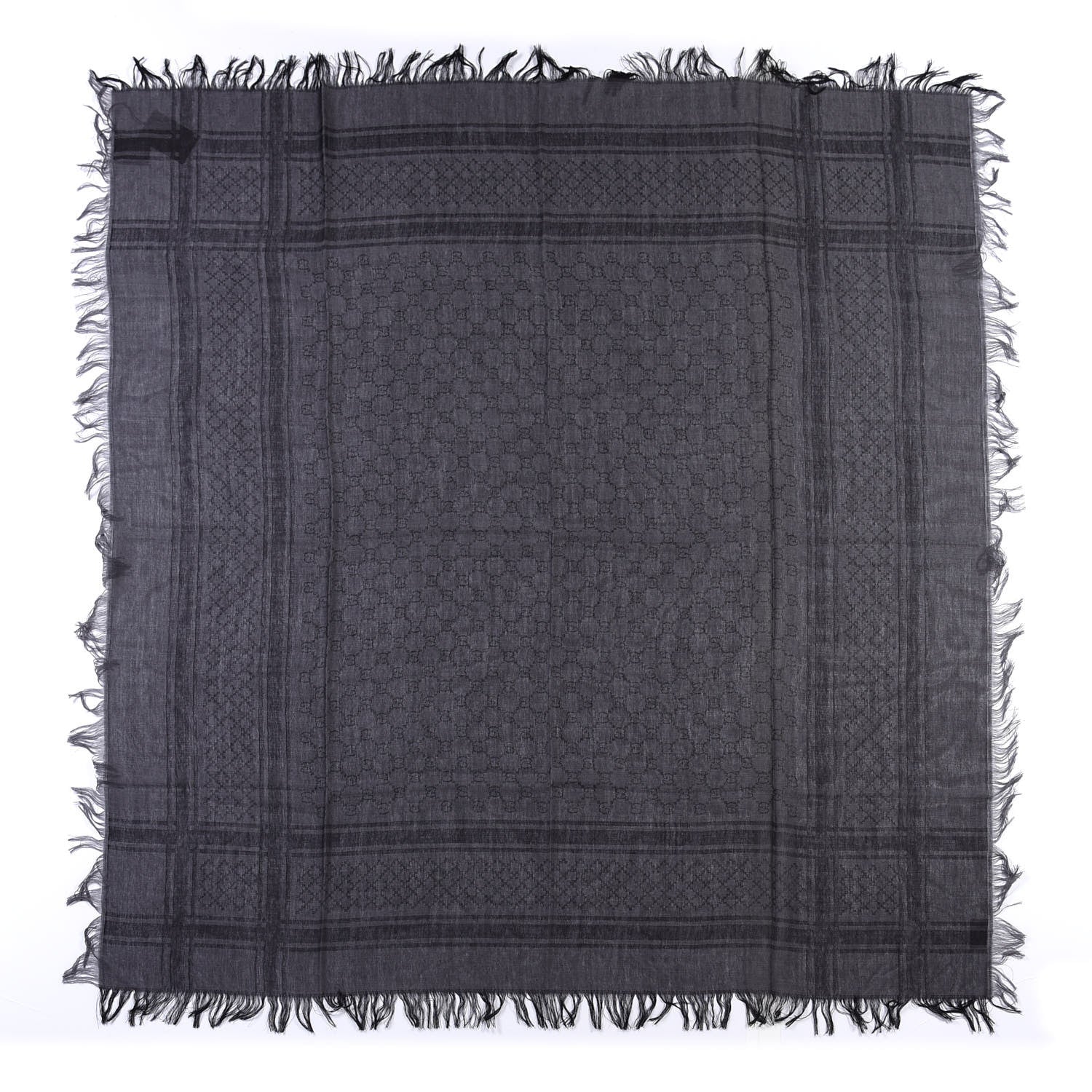 Gucci Wool Silk GG Monogram Diamante Plaid Surviee Shawl Graphite Black 2 of 8