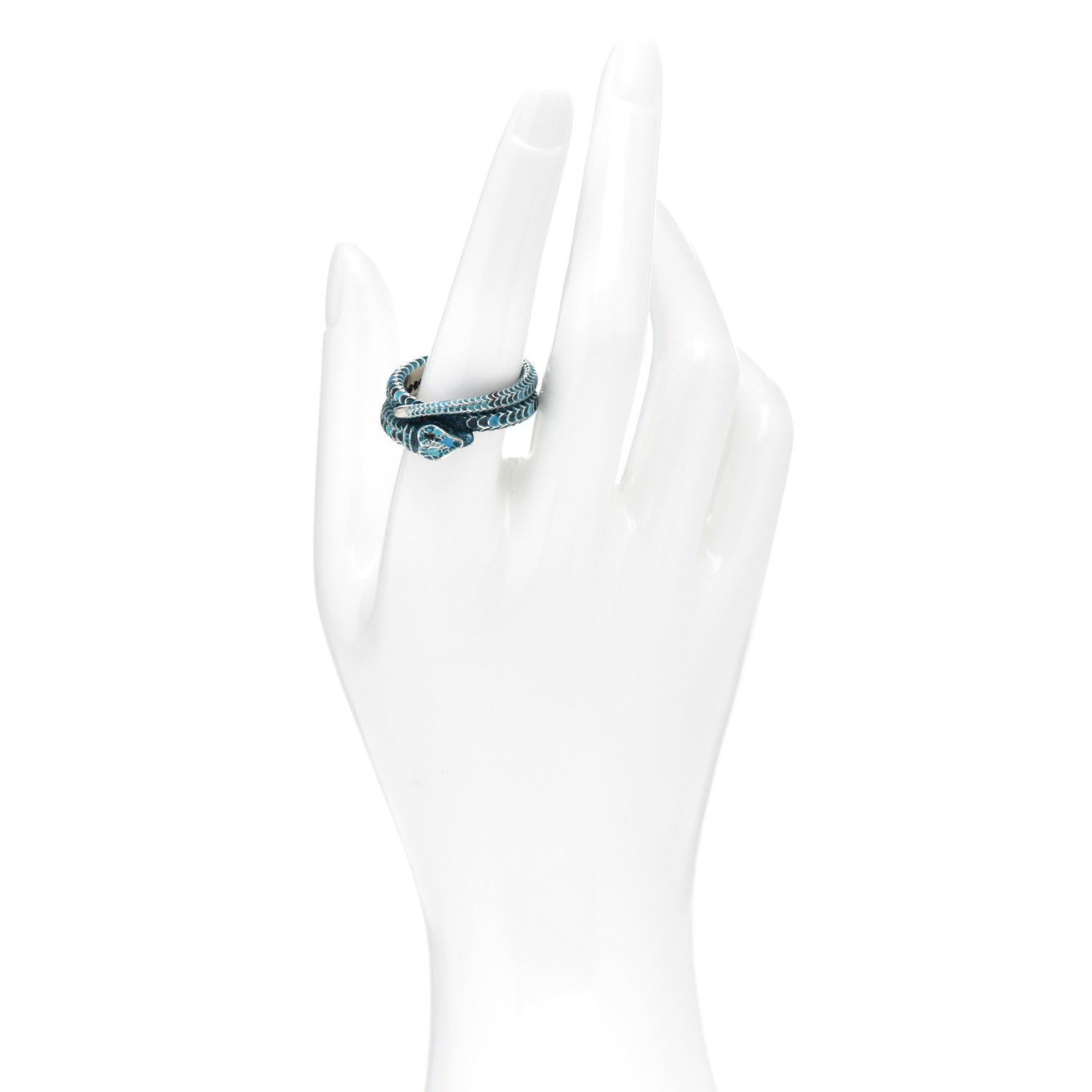 Gucci Sterling Silver Enamel Garden Snake Band Ring Blue 61 9.5 2 of 5