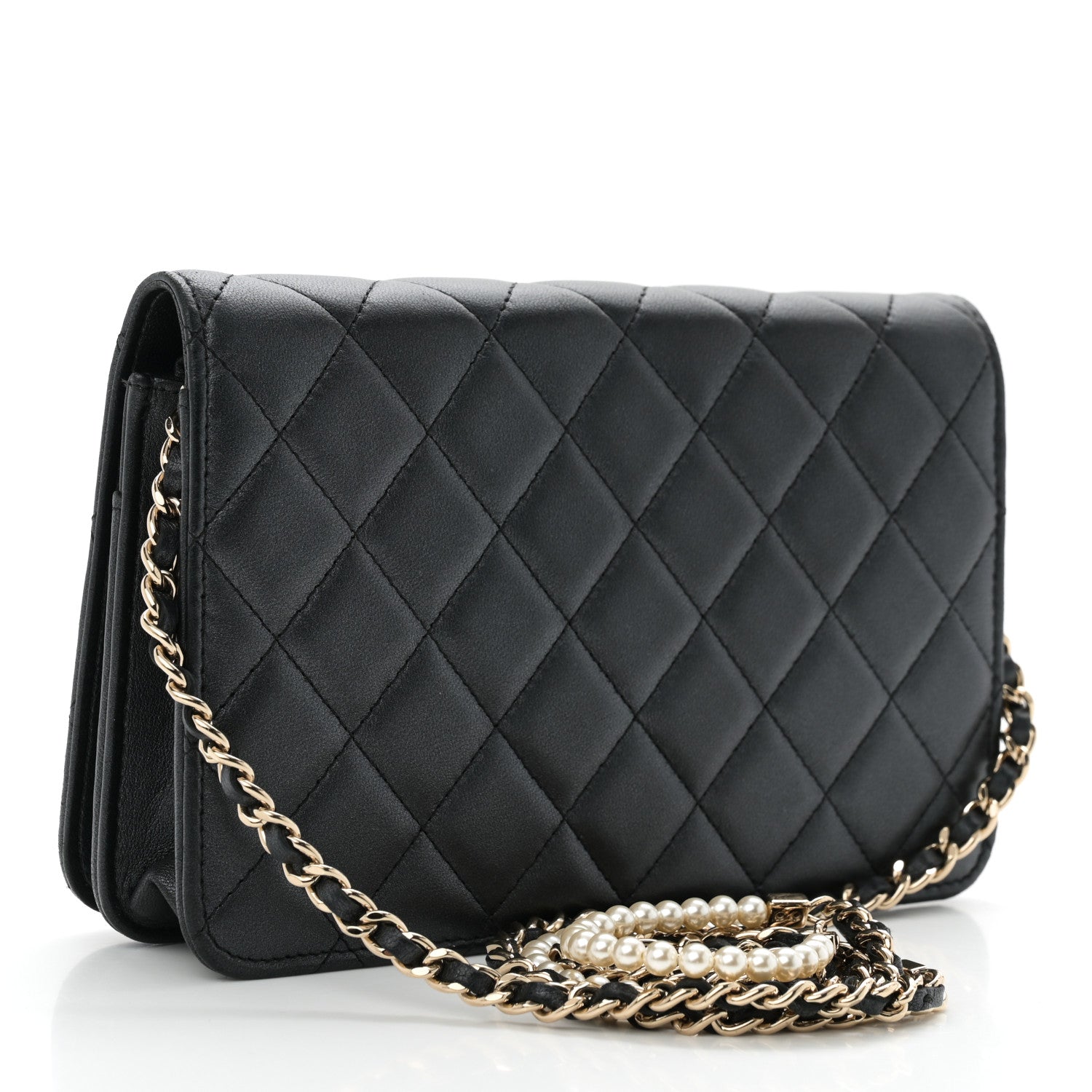Chanel Iridescent Lambskin Quilted Pearl Wallet On Chain WOC Black 3 of 11