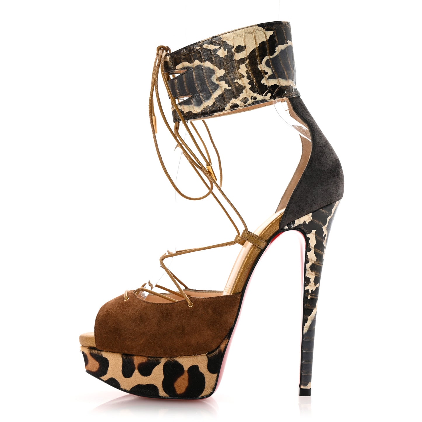 Suede Snakeskin Embossed Pony Hair Corsankle 150 Sandals 36.5 Indiana